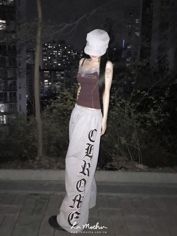 字母拼色細肩蕾絲背心